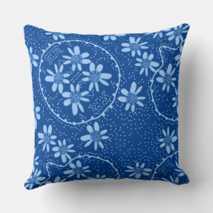 Maz Floral Bubbles Polka Dot Navy Blue Throw Pillow