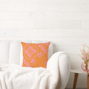 Maz Floral Bubbles Polka Dot Orange Pink Throw Pillow