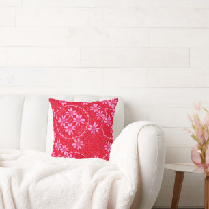 Maz Floral Bubbles Polka Dot Red Pink Throw Pillow