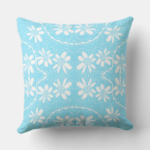 Maz Floral Bubbles Polka Dot White Baby Blue Throw Pillow