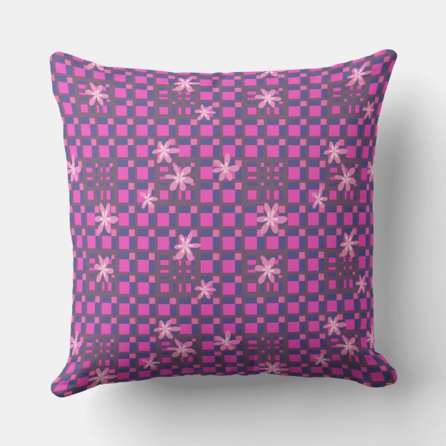 Maz Floral Square Conundrum - Fuchsia Navy Throw Pillow (Back)