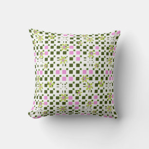 Maz Floral Square Conundrum - Green Pink White Throw Pillow