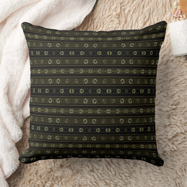 MAZ Floral Striped Ribbed Knitting Pattern 018 Throw Pillow (Blanket)