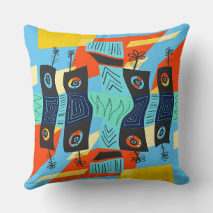 Maz Noughts & Wavy Squares Check Abstract 5a Throw Pillow
