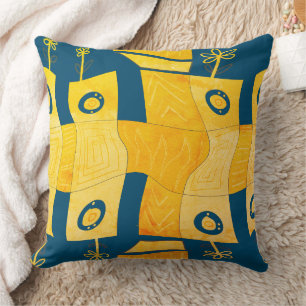 Maz Noughts & Wavy Squares Check Abstract 7a 1974 Throw Pillow