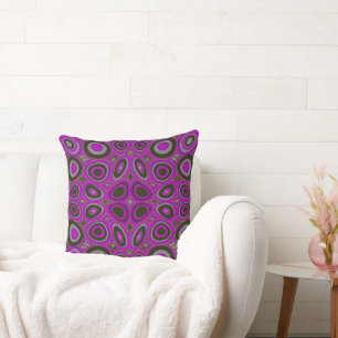 Maz Psychedelic Eggs - Black Grey Neon Purple  Throw Pillow