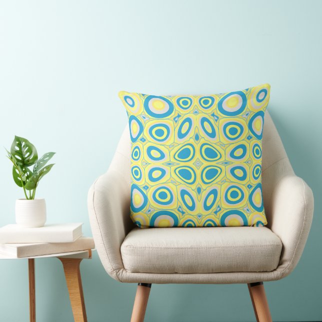 Maz Psychedelic Eggs - Blue Grey Yellow Throw Pillow (Chair)