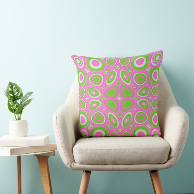 Maz Psychedelic Eggs - Green Grey Pink Throw Pillow (Chair)