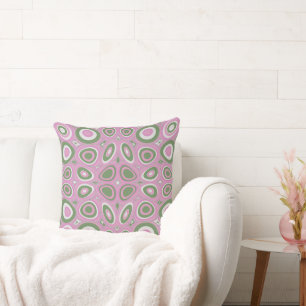 Maz Psychedelic Eggs - Green White Dusty Pink Throw Pillow