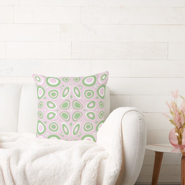 Maz Psychedelic Eggs - Green White Pink Throw Pillow (Couch)