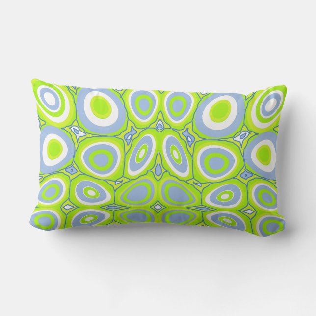 Maz Psychedelic Eggs - Pale Blue White Lime Green Lumbar Pillow (Back)