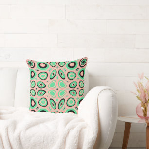 Maz Psychedelic Eggs - Spearmint Black Blush Pink Throw Pillow