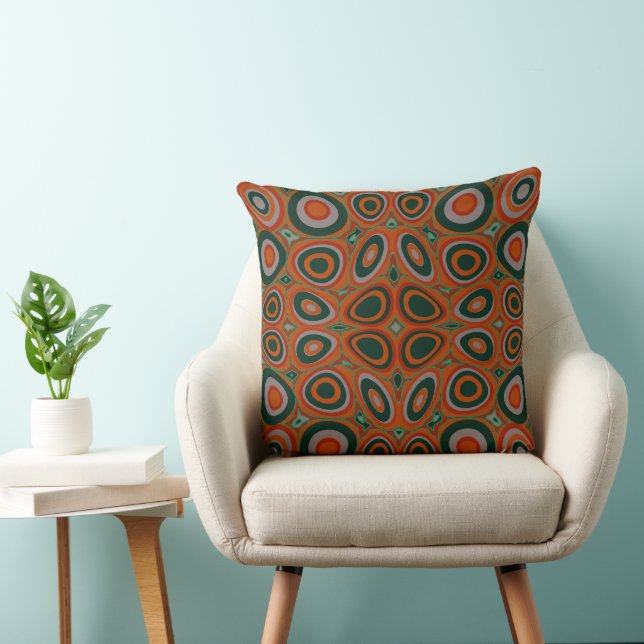 Maz Psychedelic Eggs - Tomato Grey Green Throw Pillow (Chair)