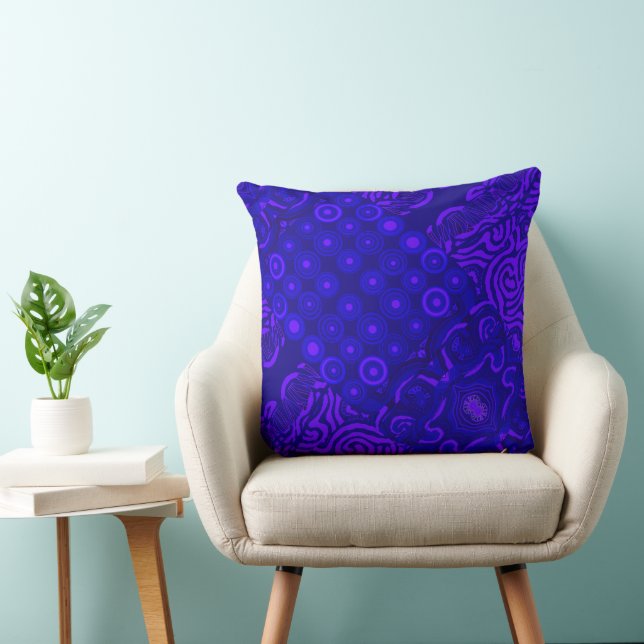 Maz Seabed Circles Curly Coral Reef- Blue Purple  Throw Pillow (Chair)