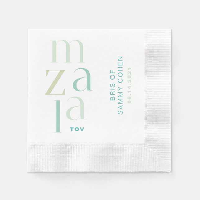 Mazal Tov Congratulations Modern Green Hebrew Napkin (Front)