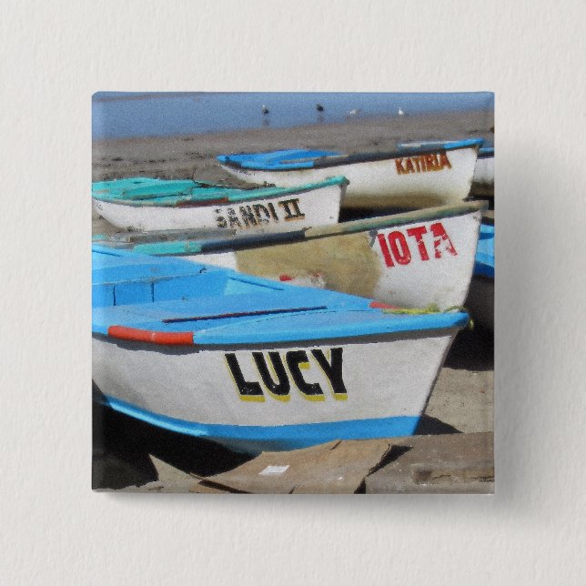 Mazatlan Fishing Boats 2 Inch Square Button (Front)