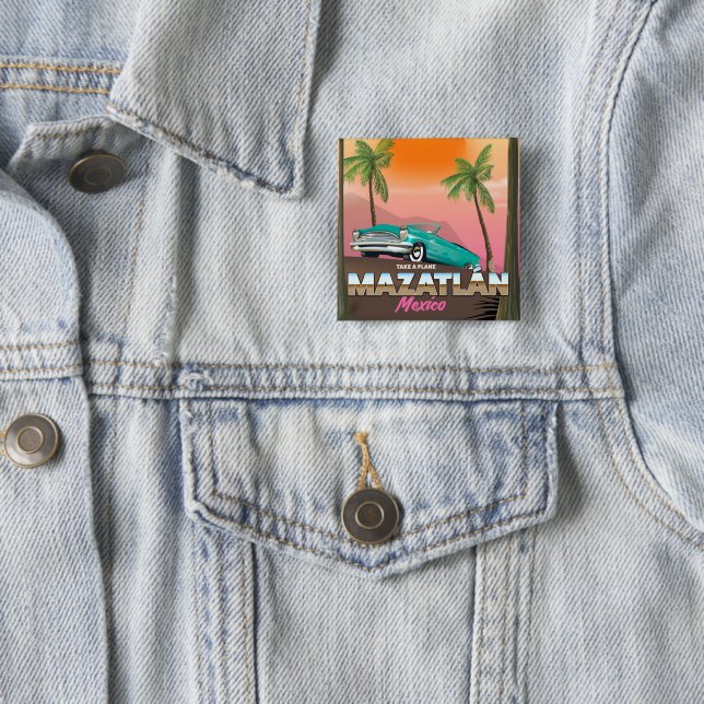 Mazatlán Mexico travel poster 2 Inch Square Button (In Situ)