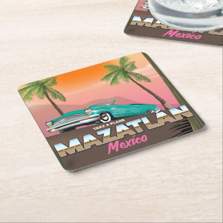 Mazatlán Mexico travel poster Square Paper Coaster