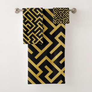 Maze -Black and Gold- Bath Towel Set