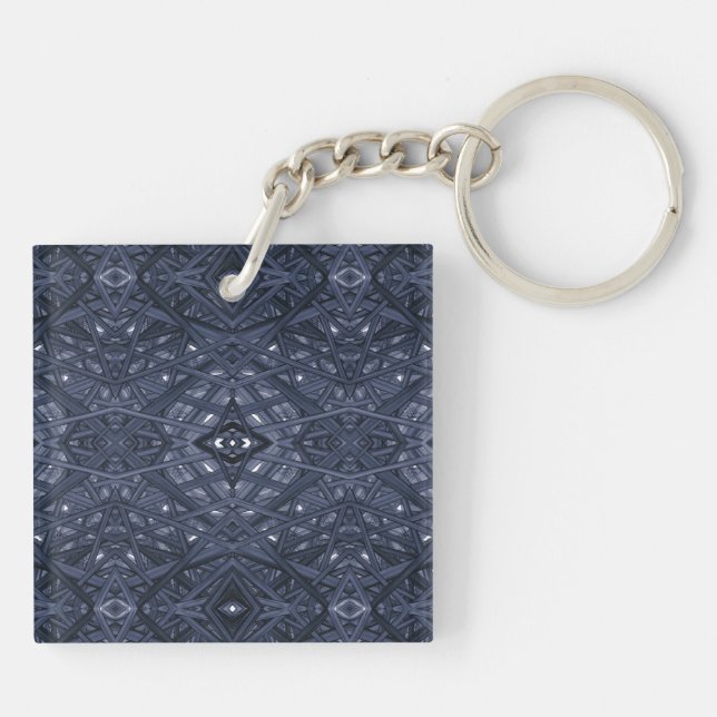 Maze Blue Abstract Alcohol Ink Art Keychain (Back)
