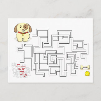Maze game dog and ball postcard