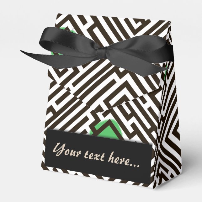 Maze Pattern with Green Dots Custom Text Favor Box (Front Side)