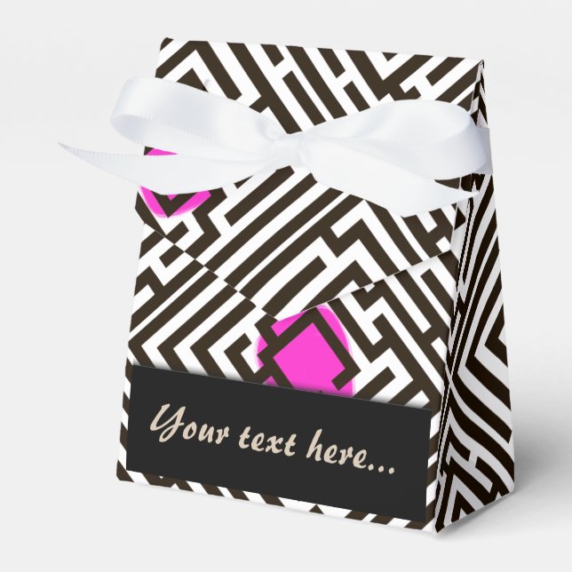 Maze Pattern with Pink Dots Custom Text Favor Box (Front Side)