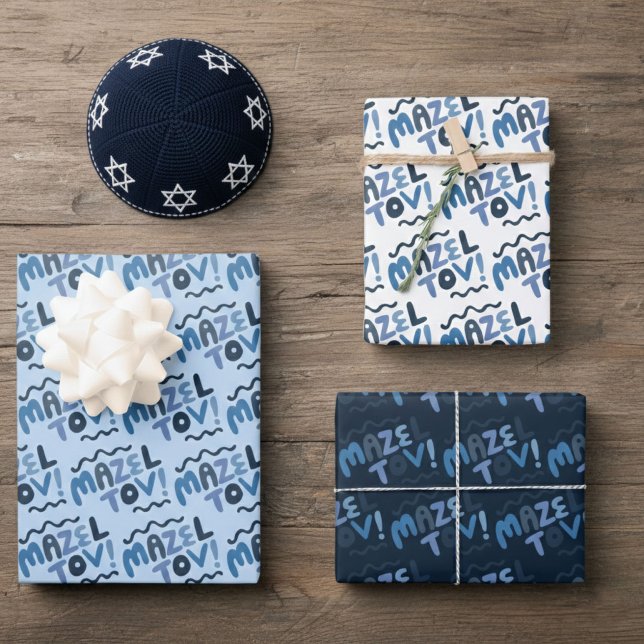 MAZEL TOV Bar Bat Mitzvah Handlettered Jewish Blue Wrapping Paper Sheet (MAZEL TOV Bar Bat Mitzvah Handlettered Jewish Blue Wrapping Paper Sheets
)