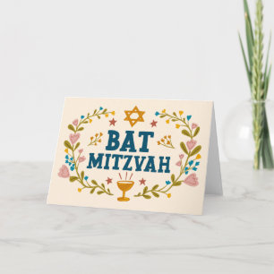 MAZEL TOV BAT MITZVAH Jewish Floral Customizable  Card