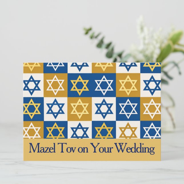 Mazel Tov Card for Wedding, Star of David Blue  (Standing Front)