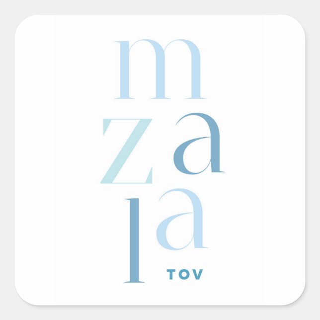 Mazel Tov Congratulations Blue Hebrew Square Sticker (Front)