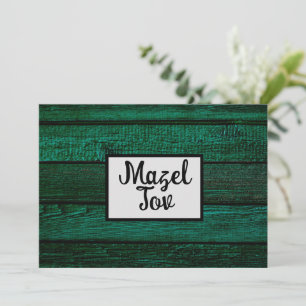 Mazel Tov Congratulations Card, Green Wood, Rustic Invitation