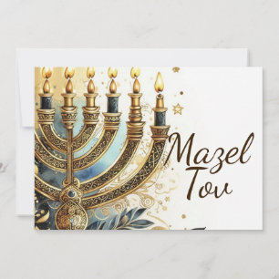 Mazel Tov Congratulations Card, Menorah, Watercolo Invitation
