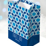 Mazel Tov Geometric Star Pattern Navy Blue Medium Gift Bag<br><div class="desc">Personalized gift bags are a great way to add a personal touch to your gift-giving! This stylish template features a geometric star pattern and is personalized with the recipient's name. The 'Mazel Tov!' greeting can also be modified or adapted for different occasions. A versatile design that's perfect for family and...</div>