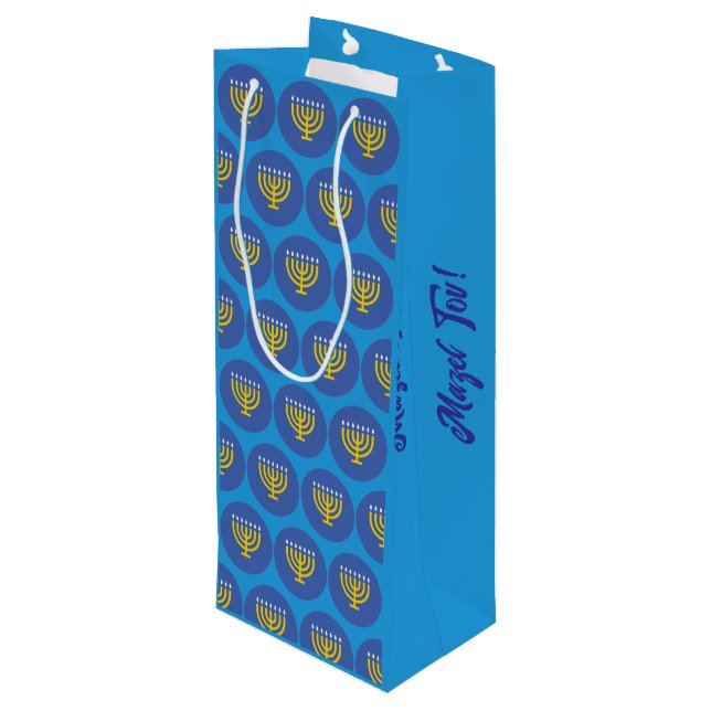 "Mazel Tov!" Monorah Pattern Gift Bag (Back Angled)