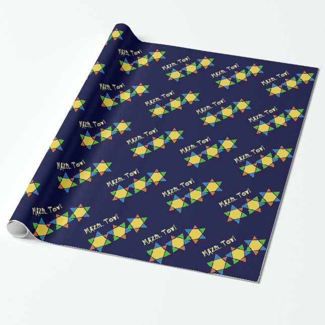 Mazel Tov Star of David Wrapping Paper (Unrolled)