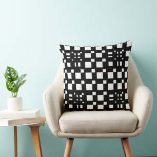 Mazipoodles 3D Square Grid Black White Throw Pillow