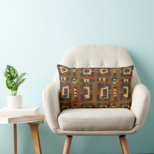 Mazipoodles Abstract Ethnic Matrix - Earthy Browns Lumbar Pillow