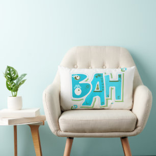 Mazipoodles Bah Humbug Love Green Turquoise White Lumbar Pillow