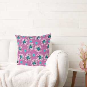 Mazipoodles Bold Daisies - Dusty Pink Turquoise Throw Pillow