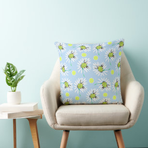 Mazipoodles Bold Daisies - Pastel Blue Lime Green Throw Pillow