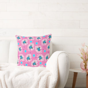 Mazipoodles Bold Daisies - Pink Turquoise Throw Pillow