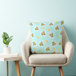 Mazipoodles Bold Daisies - Turquoise Orange Throw Pillow