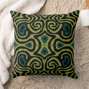 Mazipoodles Crazy Maze - Olive Black Teal Throw Pillow