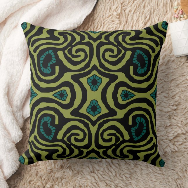 Mazipoodles Crazy Maze - Olive Black Teal Throw Pillow (Blanket)