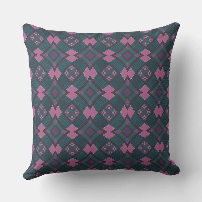 Mazipoodles Diamond Cross Plaid - Dusty Teal Pink Throw Pillow (Back)