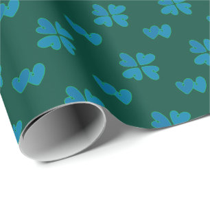 Mazipoodles Dusty Blue Hearts On Dark Green Wrapping Paper