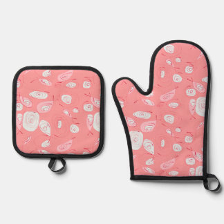 Mazipoodles Fish Roses Blush Pink White Oven Mitt & Pot Holder Set