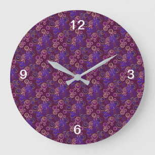 Mazipoodles Floral Bubbles Argyle Plum Blue Beige Large Clock