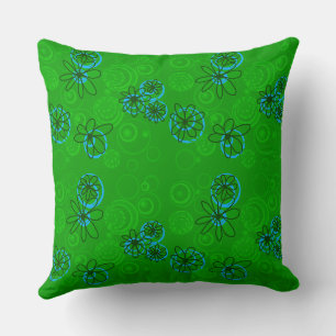 Mazipoodles Floral Bubbles - Green Blue Throw Pillow